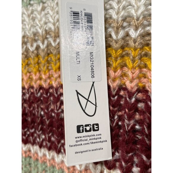 New Minkpink Multicolor Striped Knit Sweater XS Long Puff Sleeves - Picture 6 of 9